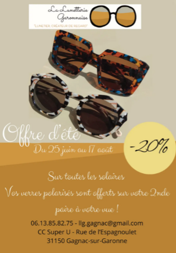 Offre de l'été sur vos lunettes solaires ! 